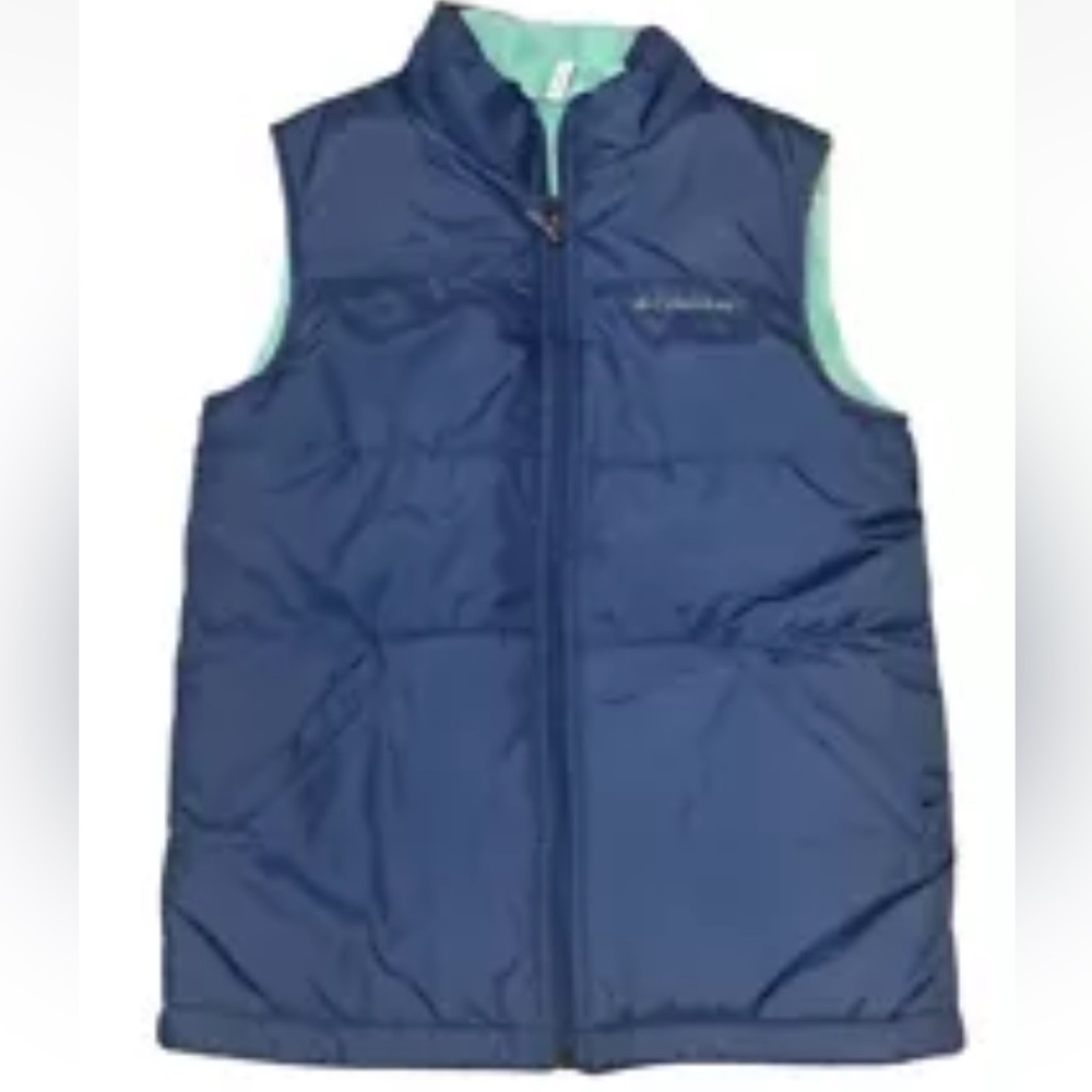 Columbia girls reversible puffer full zip vest blue fleece size S/M